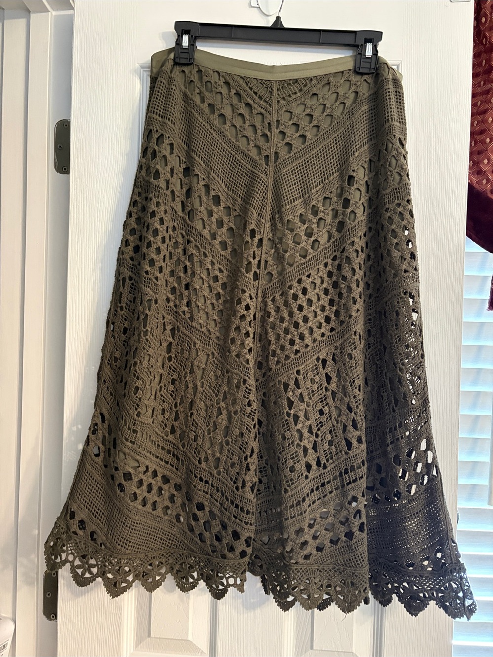 Olive Crochet A-Line Midi Skirt - Women's